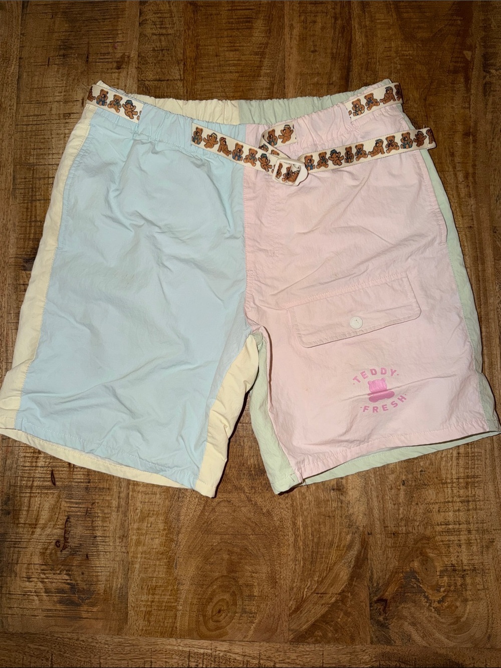 Teddy Fresh Pastel Panel Colorblock Shorts in Blue, Pink & Cream